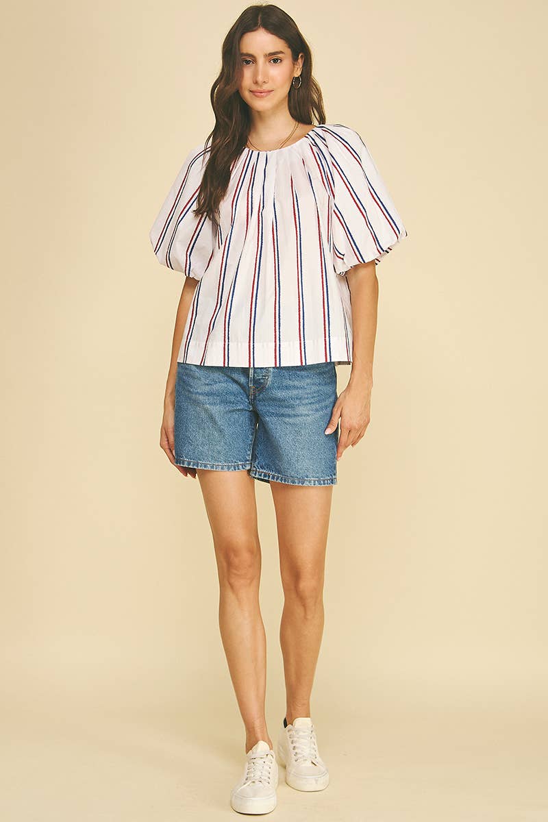 USA INSPIRED STRIPE BLOUSE TOP - 7163T: White / S