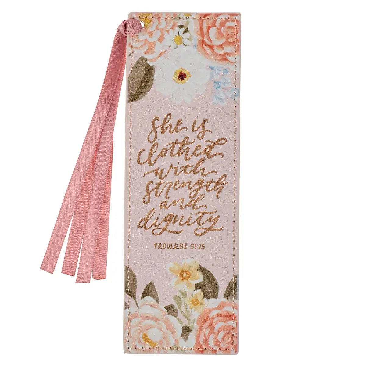 Bookmark Faux Leather Pink Strength &  Dignity Prov. 31:25