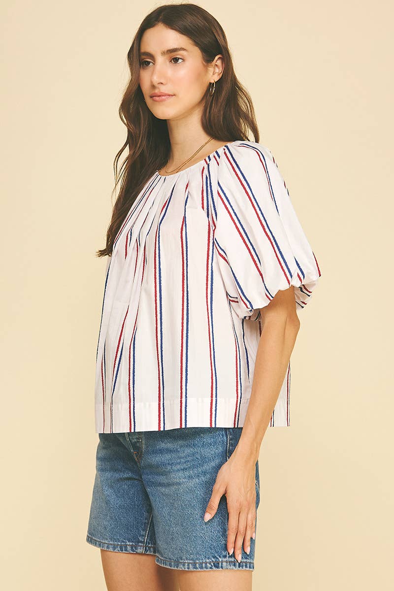 USA INSPIRED STRIPE BLOUSE TOP - 7163T: White / M