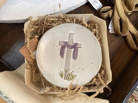 White cross boxed trinket dish