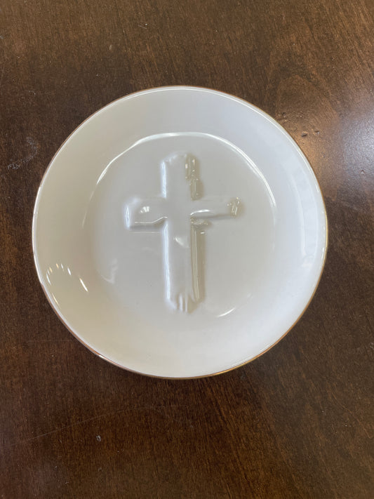 Cross Embossed Trinket Dish White