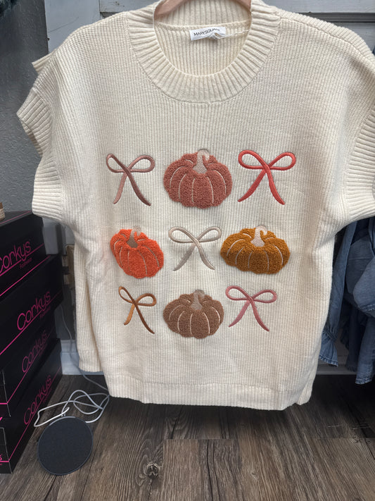 Mary Square Sweater Pumkpkin Bows and Rows