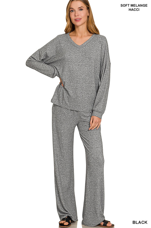 Soft melange long sleeve tee & pants set