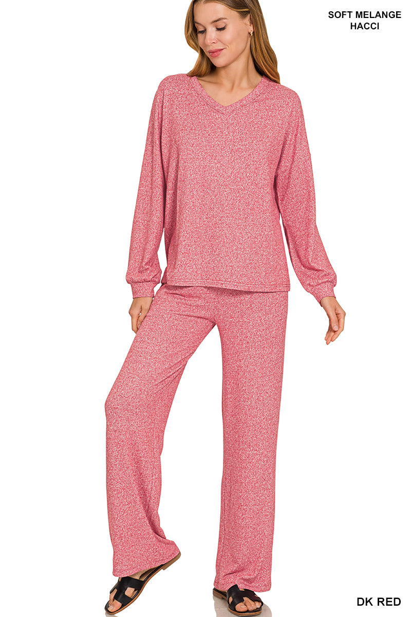 Soft melange long sleeve tee & pants set