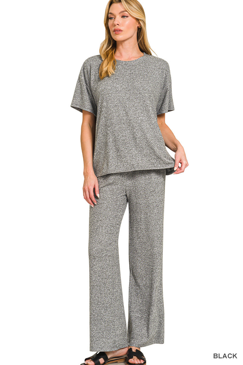 Soft melange short sleeve tee & long pants set