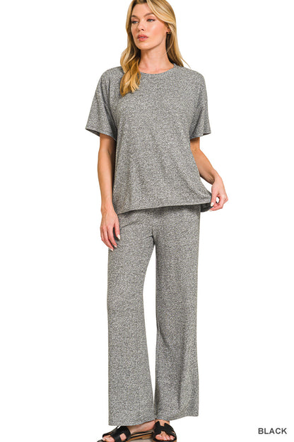 Soft melange short sleeve tee & long pants set