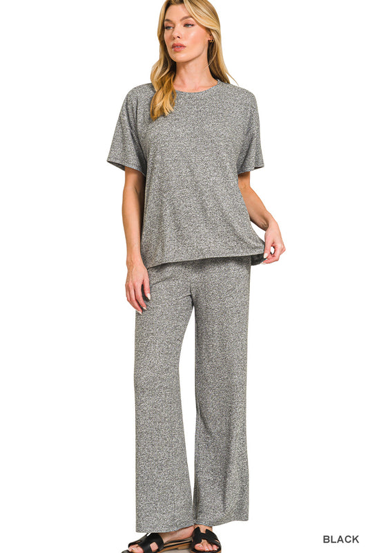 Soft melange short sleeve tee & long pants set