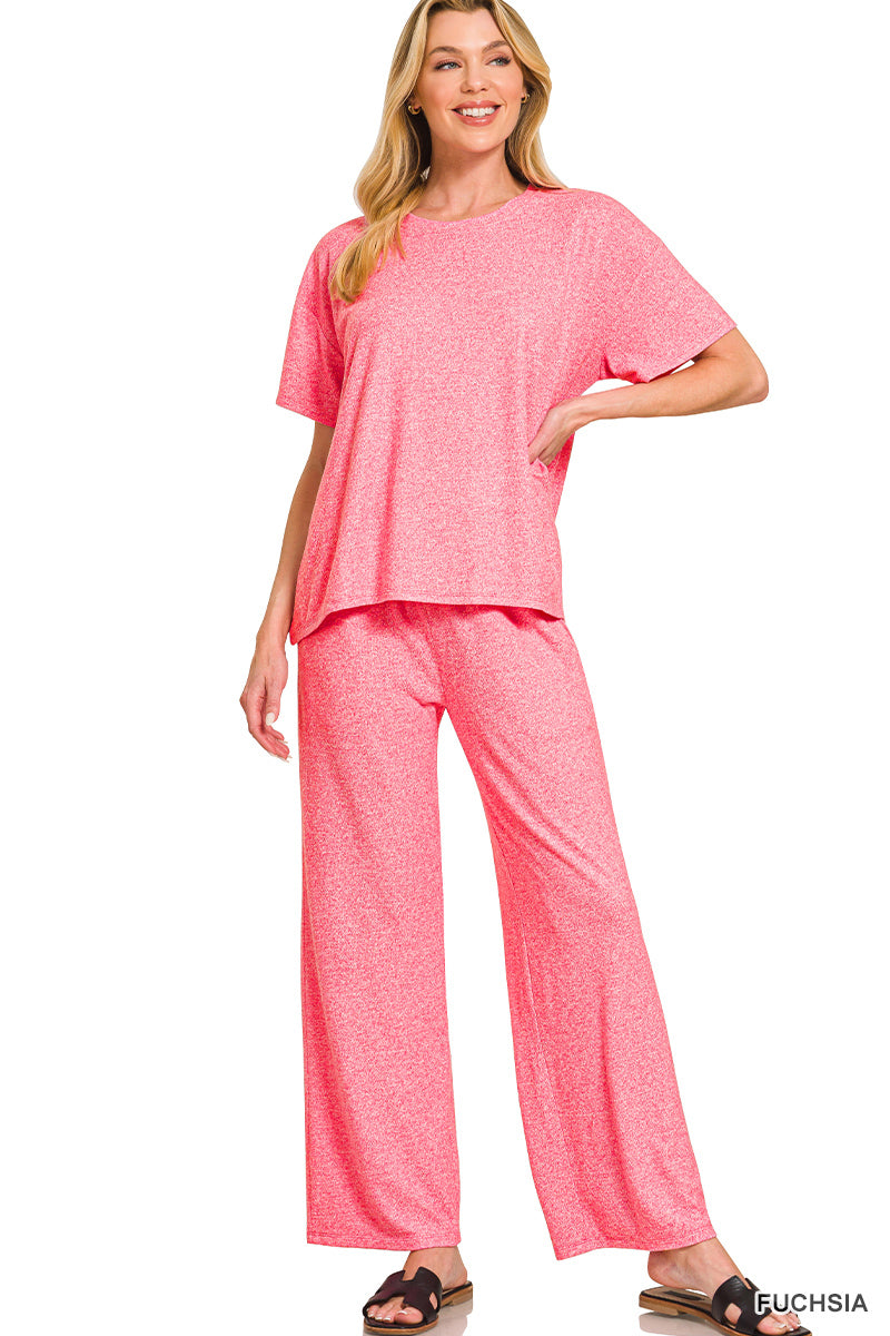 Soft melange short sleeve tee & long pants set
