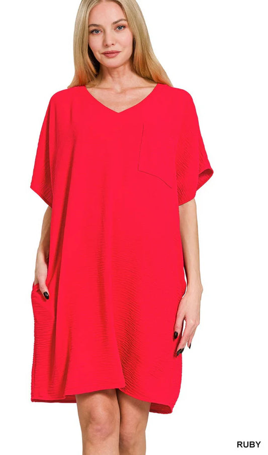 Red Flow & Go Airflow Dress with Pockets