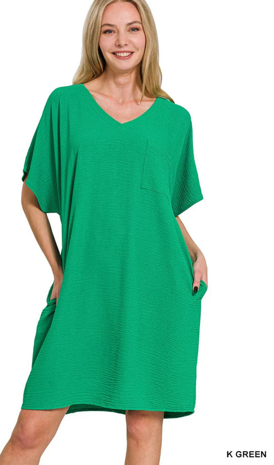 Kelly Green Flow & Go Airflow Dress with Pockets