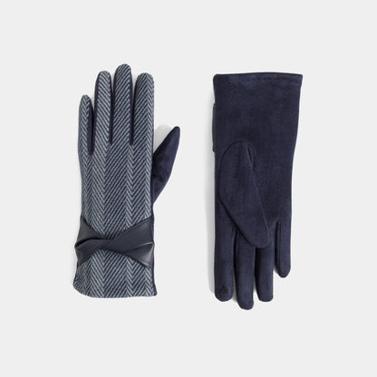 Faux Leather Twist Houndstooth Touchscreen Gloves