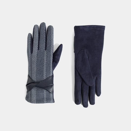 Faux Leather Twist Houndstooth Touchscreen Gloves