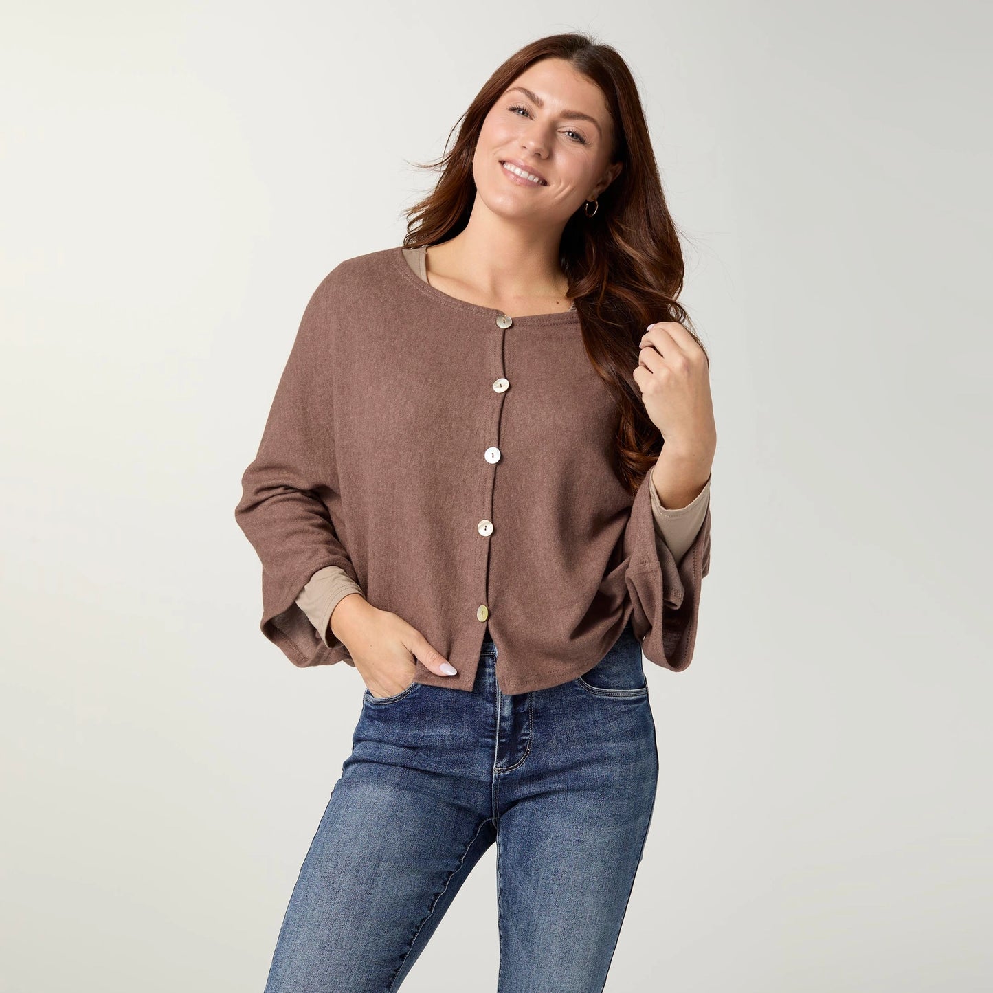 Lightweight Brushed Wrap with Buttons