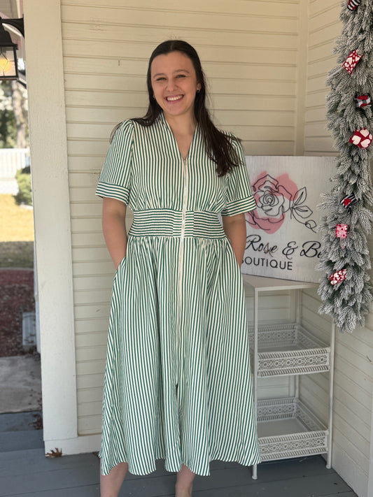 Green Stripe She + Sky Dress