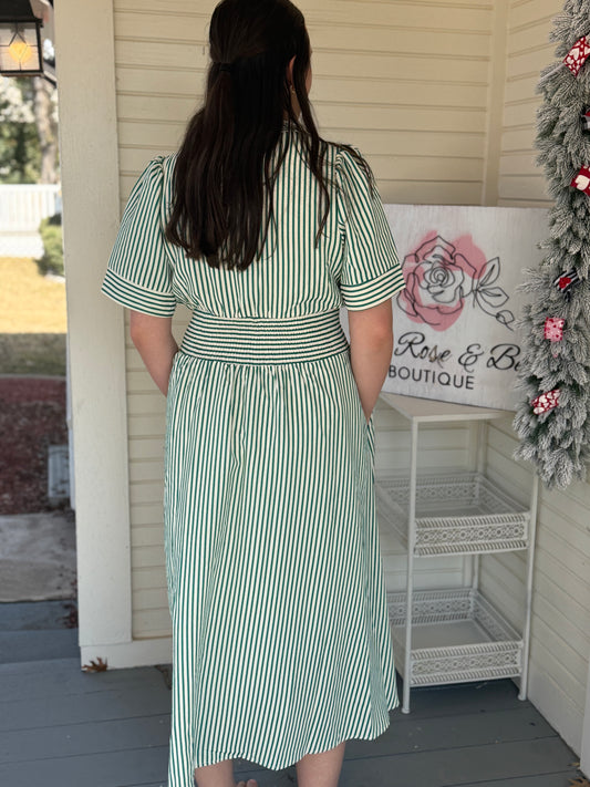 Green Stripe She + Sky Dress