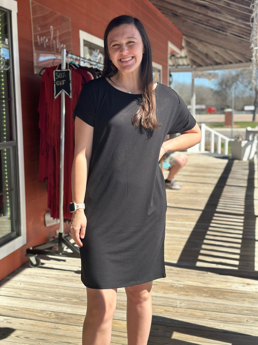 Zenana Short Sleeved Black Dress - Short