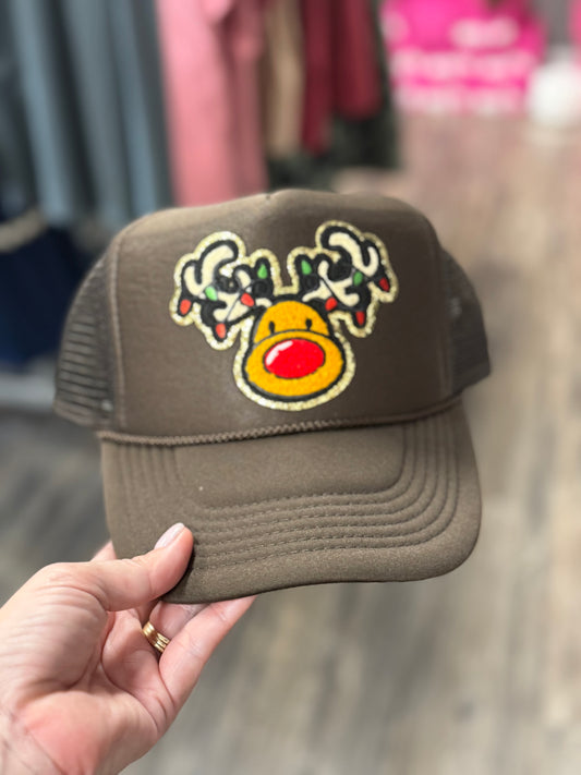 Rudolph Christmas Patch Trucker Hat