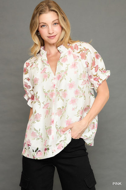 Umgee Floral Blouse - Pink