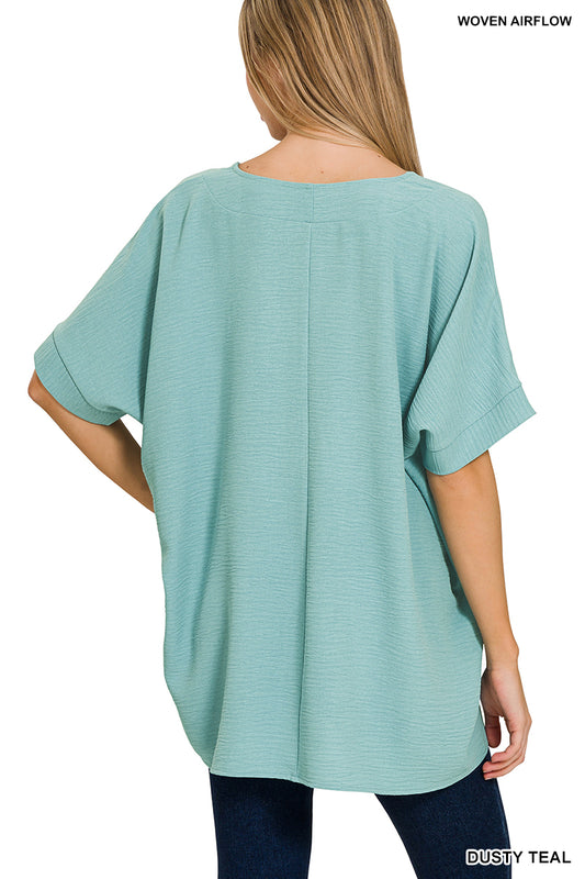 Zenana Airflow Dolman Sleeve Dusty Teal