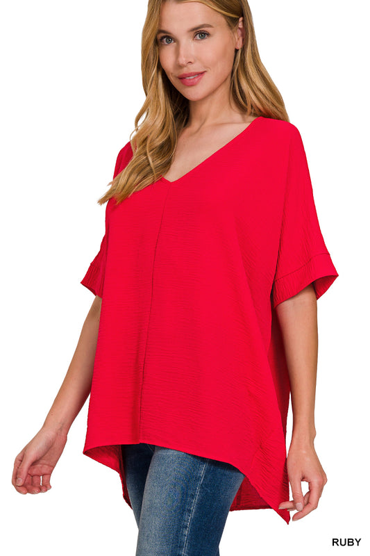 Zenana Airflow Dolman Sleeve Ruby Red