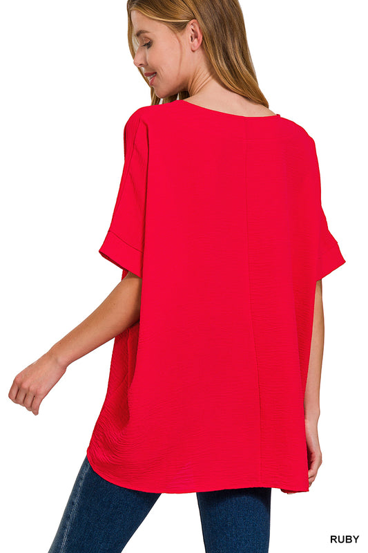 Zenana Airflow Dolman Sleeve Ruby Red
