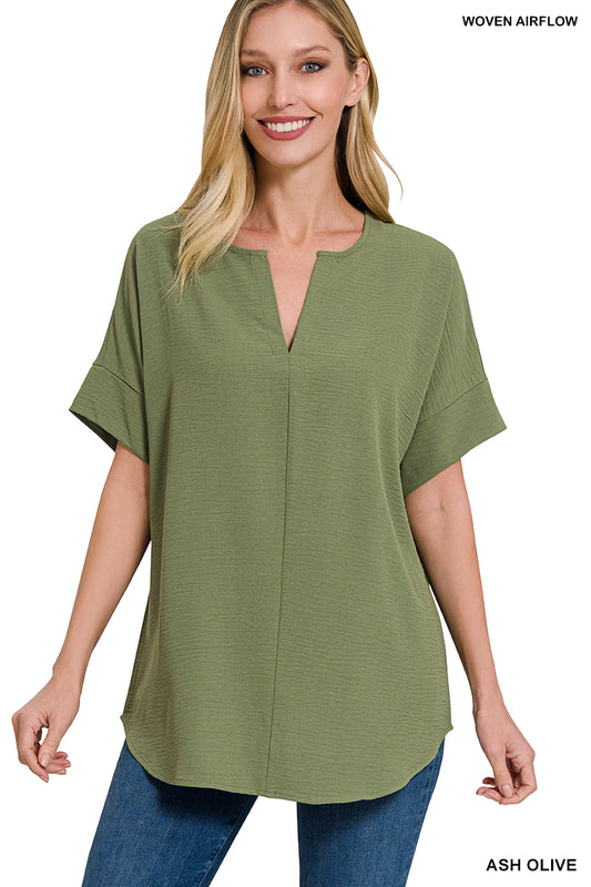 Lt Olive Woven Airflow Blouse