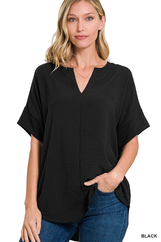 Black Woven Airflow Blouse