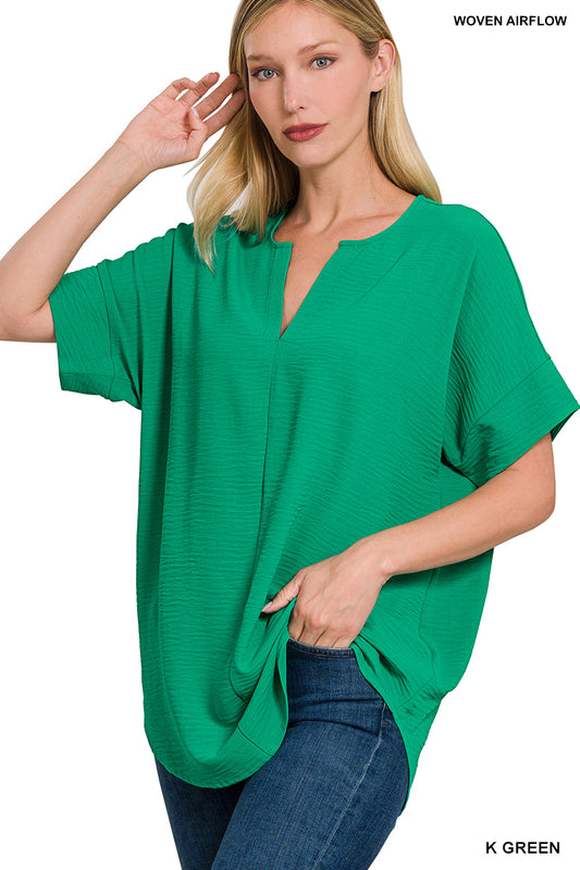 Kelly Green Woven Airflow Blouse