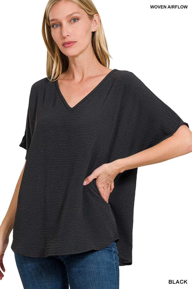 Easy Flowing Black Airflow Blouse