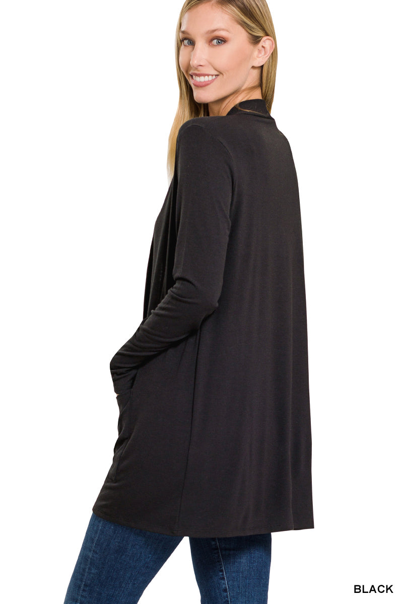 Black Zenana Slouchy pocket open cardigan