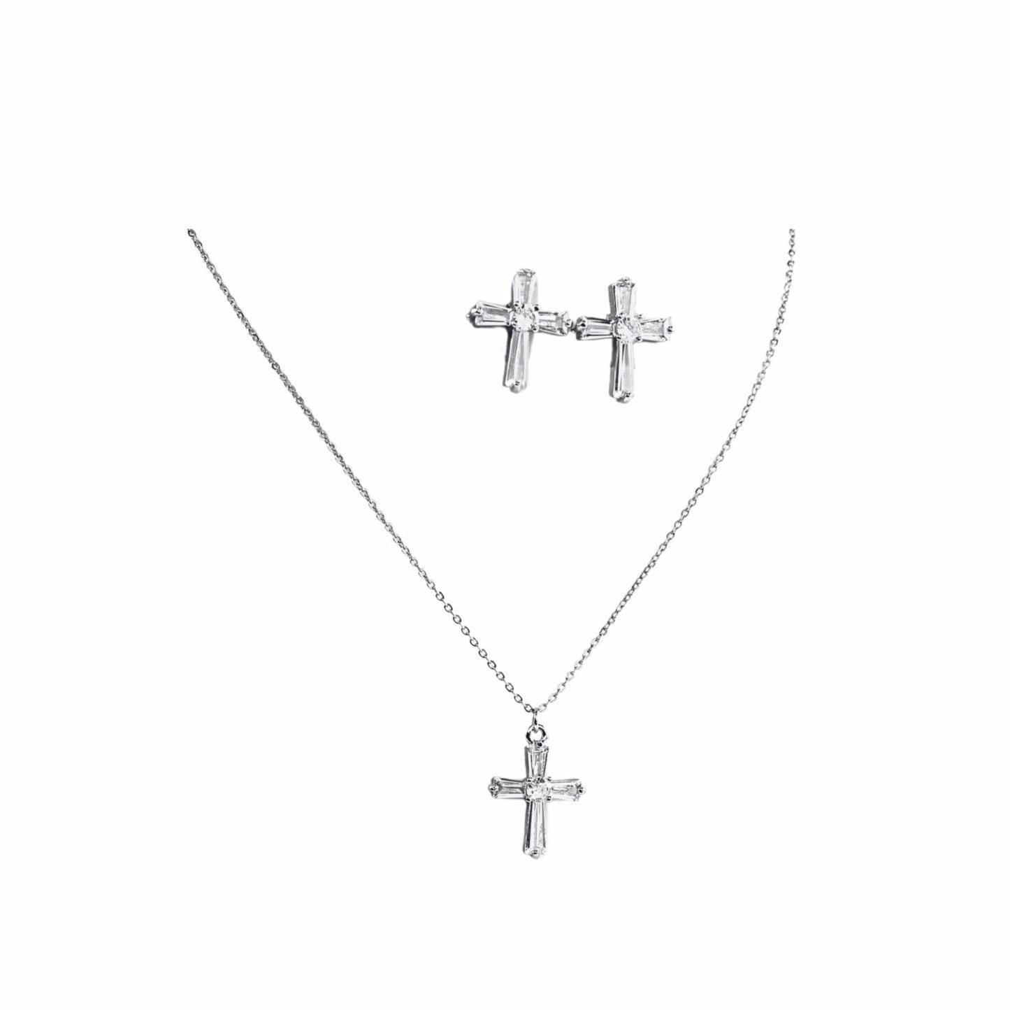 Silver CZ Cross Set