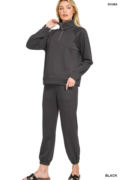 Black Scuba half zip sweatshirts & joggers set