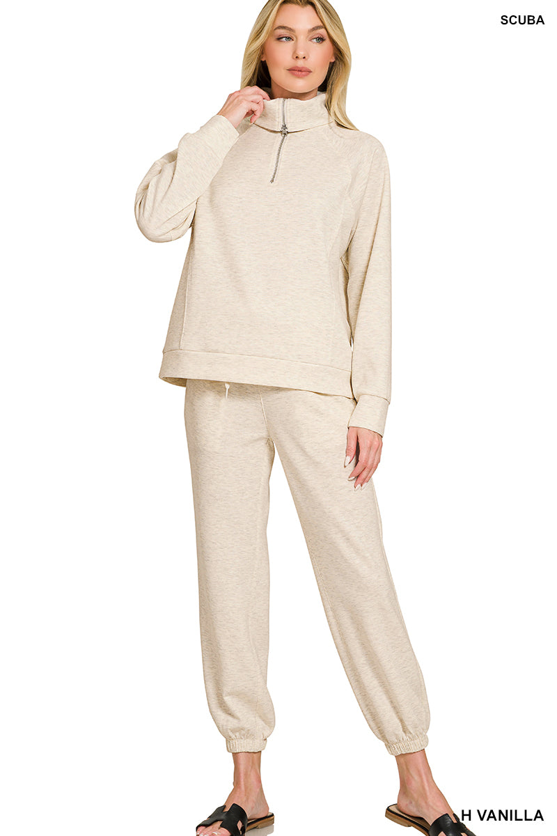 Heather Vanilla Scuba half zip sweatshirts & joggers set