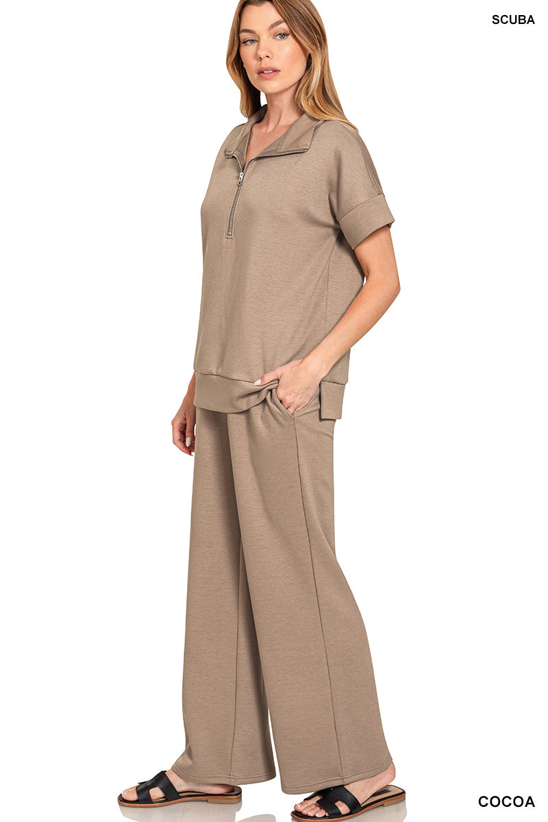 Cocoa Scuba high neck half zip top & pants set