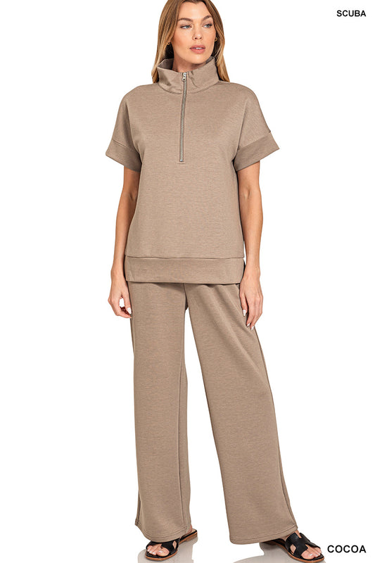 Cocoa Scuba high neck half zip top & pants set
