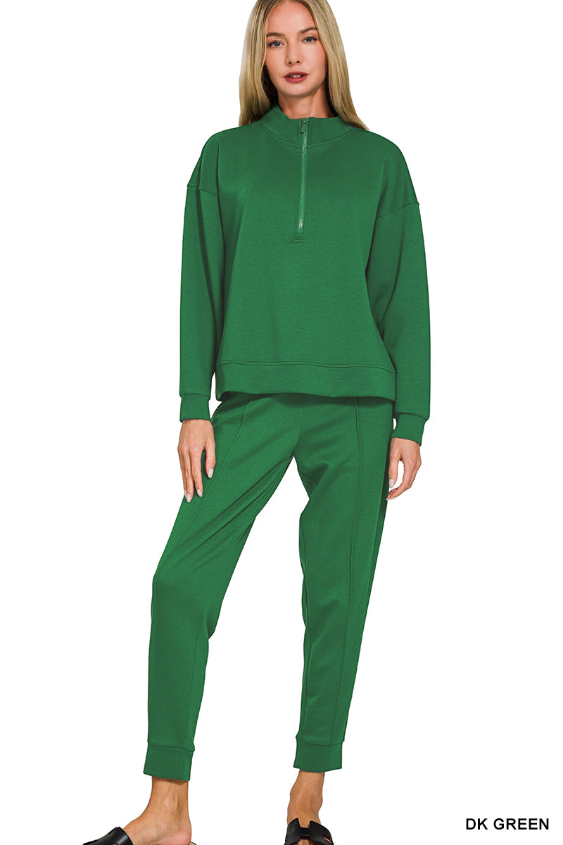 Dk Green Scuba half zip pullover & jogger set