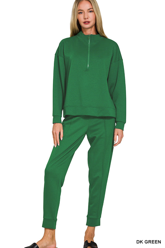 Dk Green Scuba half zip pullover & jogger set
