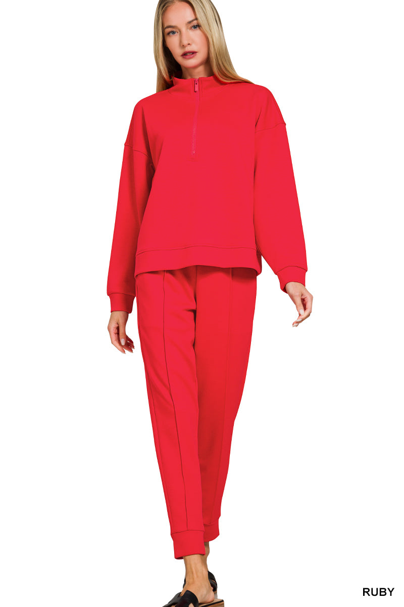 Ruby Scuba half zip pullover & jogger set
