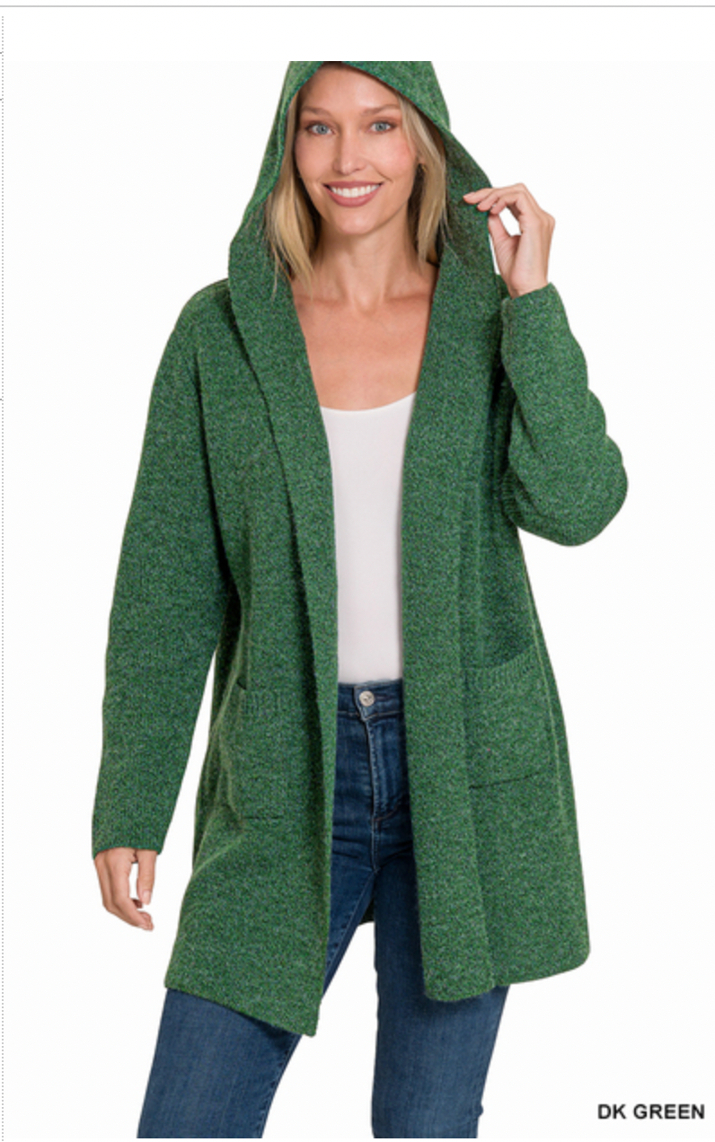 HOODED OPEN FRONT SWEATER CARDIGAN