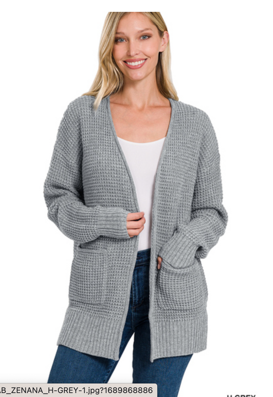 Copy of LOW GAUGE WAFFLE OPEN CARDIGAN SWEATER