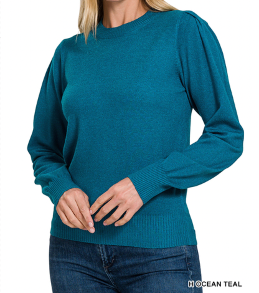 Ocean Teal VISCOSE BLOUSON SLEEVE SWEATER