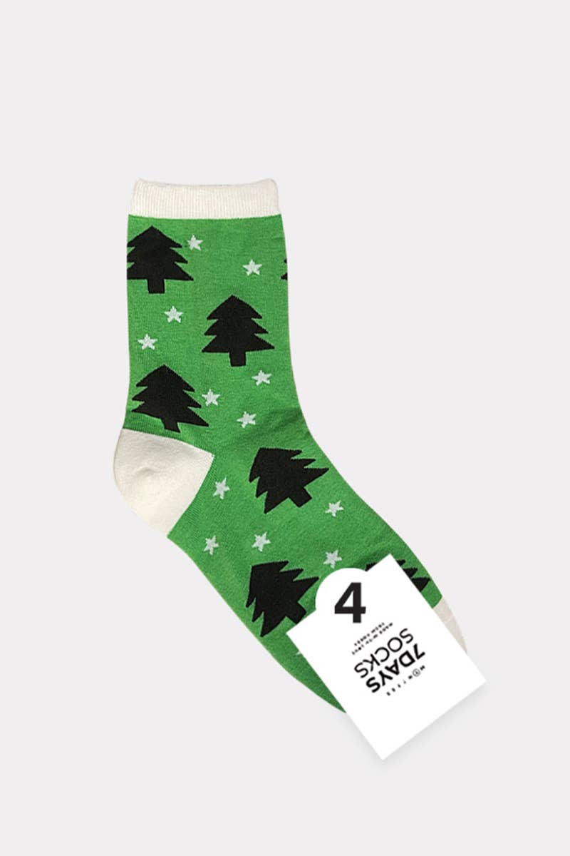 Women's Christmas Warm Winter Crew Socks - Tree Farm: Green