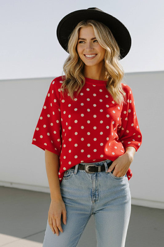 Oversized Polka Dot Sweater Top: RED/WHITE