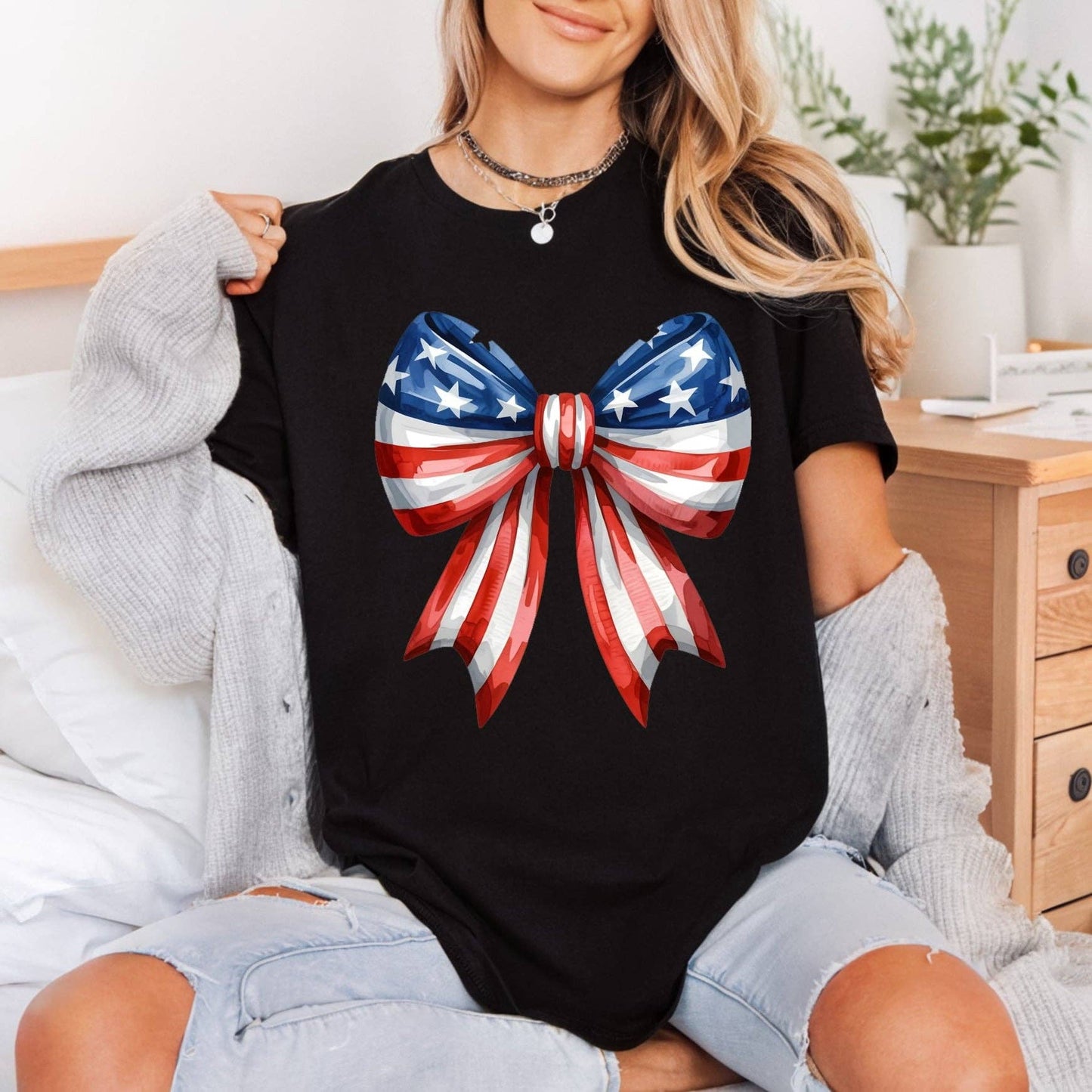 Patriotic Bow DTF Transfer | Ready to Press | Americana DIY Heat Transfer: Universal Color Design / 11inch