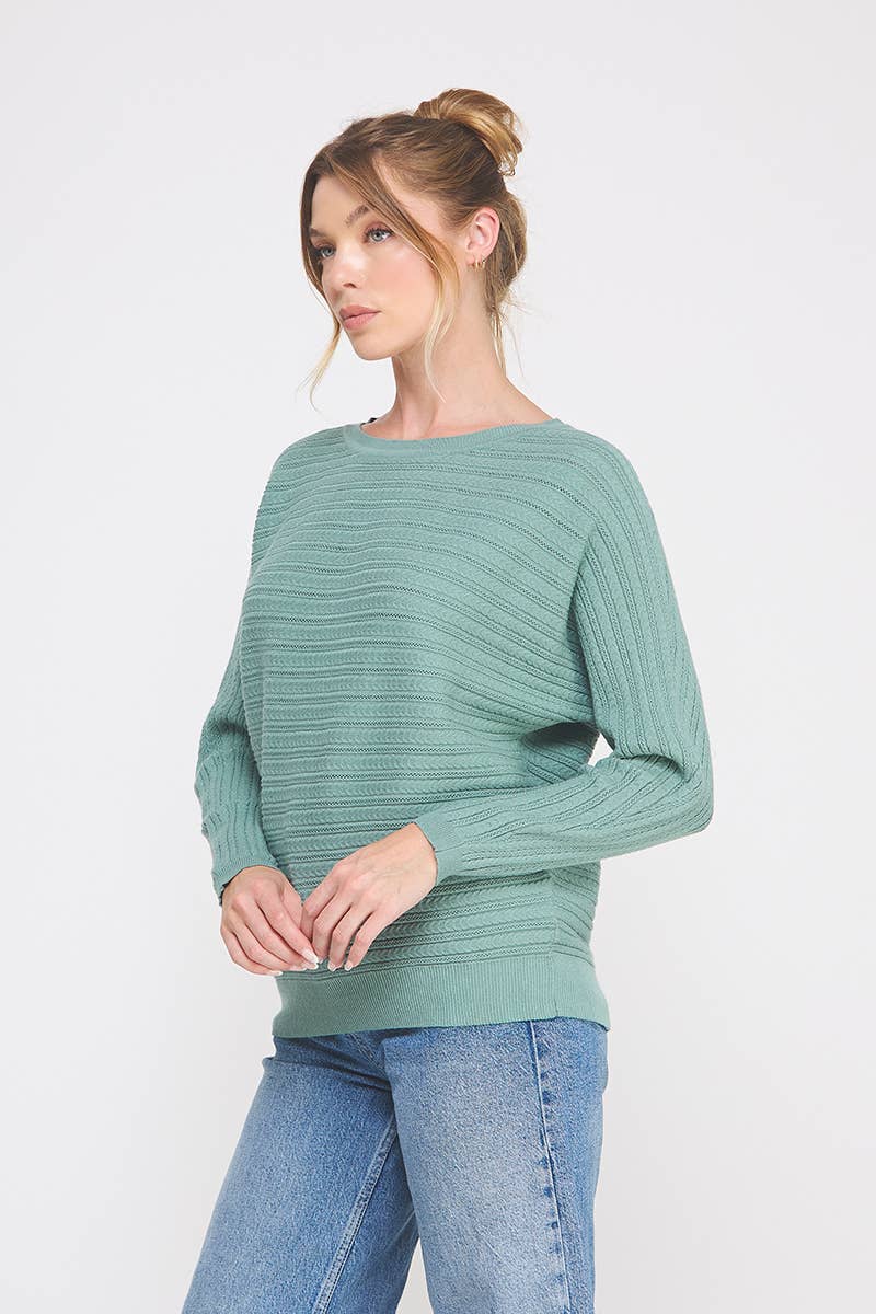 Fine Gauge Braided Pointelle Dolman is Sweater: Teal