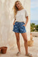 Polka Dot Drawstring Denim Shorts: DENIM / S