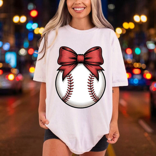 Baseball with Bow | DTF Transfer Ready to Press | Cute Sports DIY Heat Transfer: Universal Color Design / 11inch
