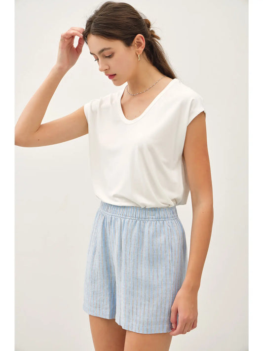 STRIPED BREEZY SHORTS WITH ELASTIC WAIST : Blue Stripe