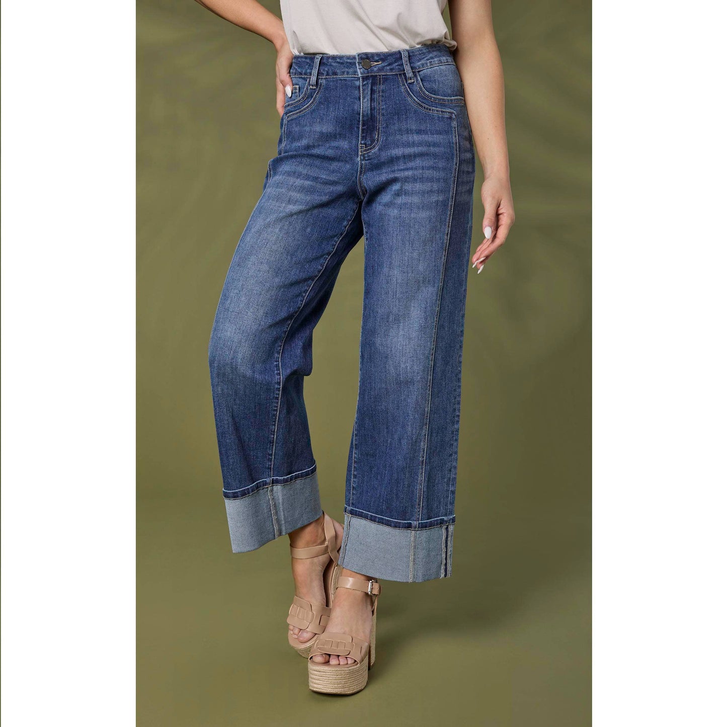 Bambu Soft Wide Ankle with Front Seam: Medium Denim