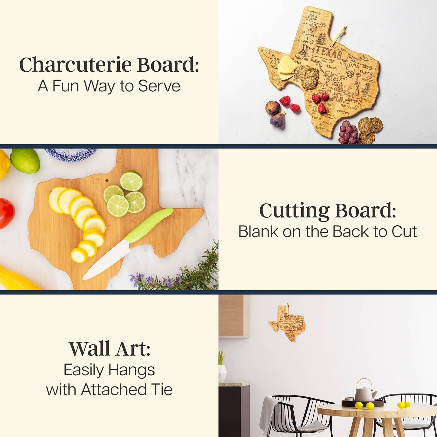 Destination Texas Cutting Board with Engraved Artwork